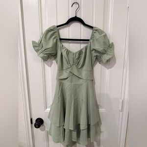 Women's Sage Green Puff Sleeve Dress